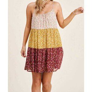 Staccato Josie Tiered Floral Print Mini Dress Size Small